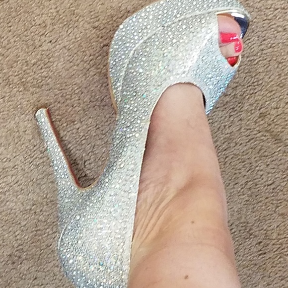 SOLD: Silver Rhinestone Red Bottom Heels - Picture 5 of 6